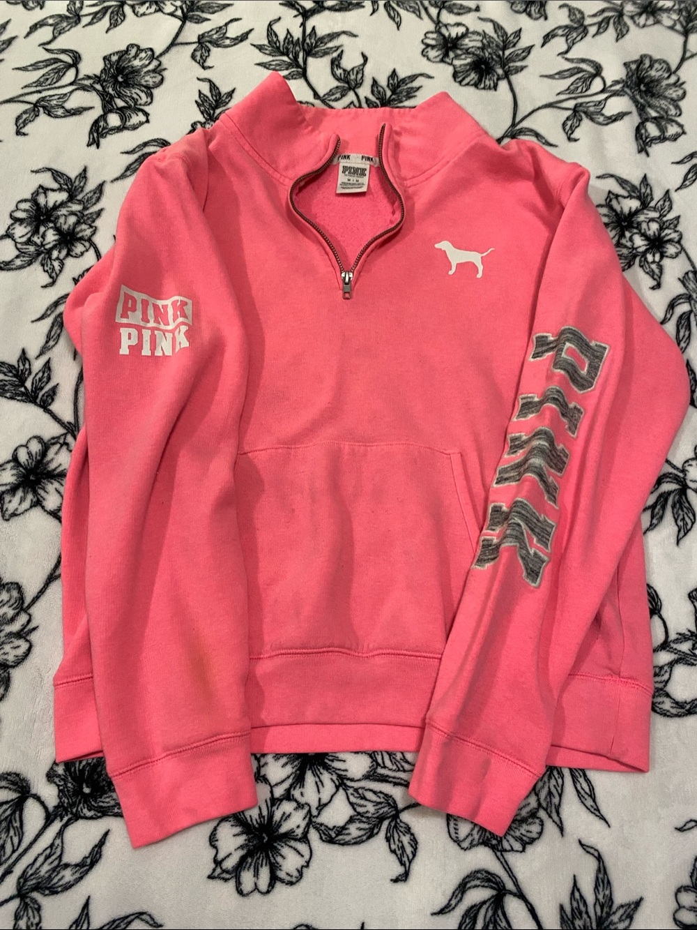 PINK Victoria's Secret Hot Pink Quarter-Zip Pullover with Logo